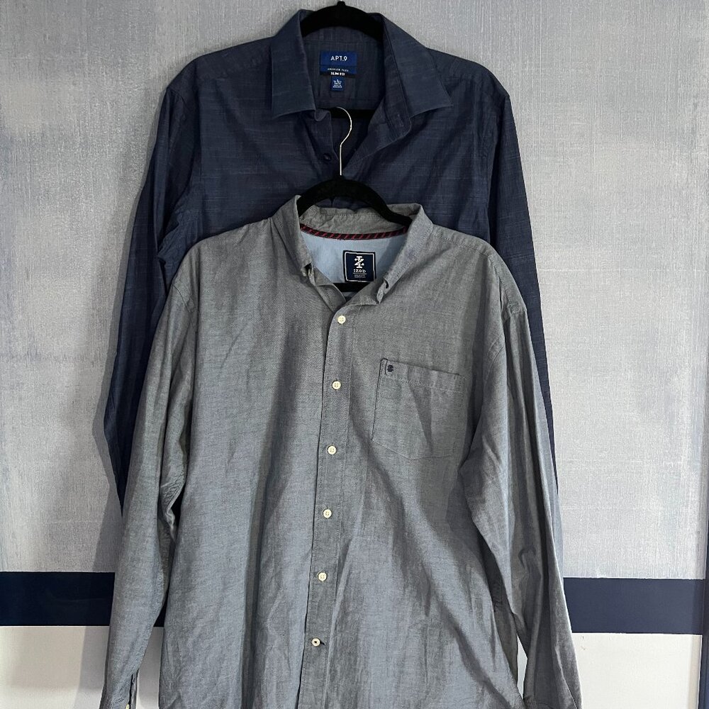 Men’s Dress Shirt Lot of 2 Long Sleeve Shirts; 1 Apt 9 & 1 Izod; Large L